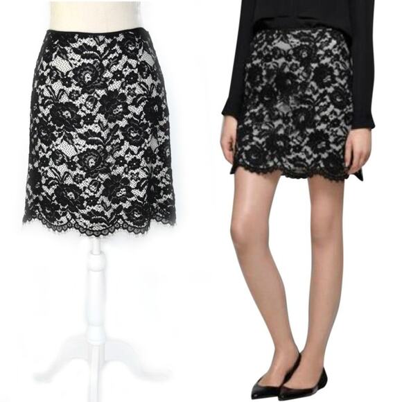 THEORY Nicholina Black Lace Silk Pencil Skirt Office or Dressy Scalloped… - Picture 1 of 10